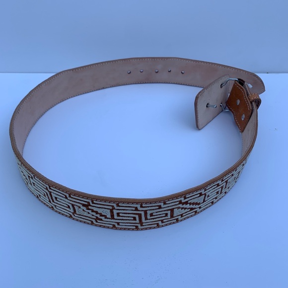 Charro Belt Cinto Piteado Fino 2” Azteca Design - Picture 3 of 6